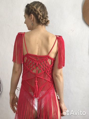 Платье макраме красное