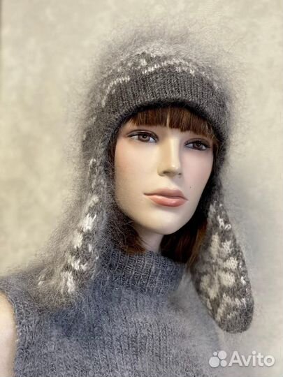 Шапка ушанка вязаная зимняя