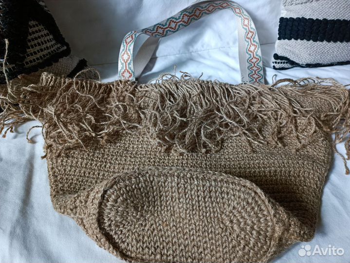 Сумка вязаная джутовая ручная работа Пляжная Шопер