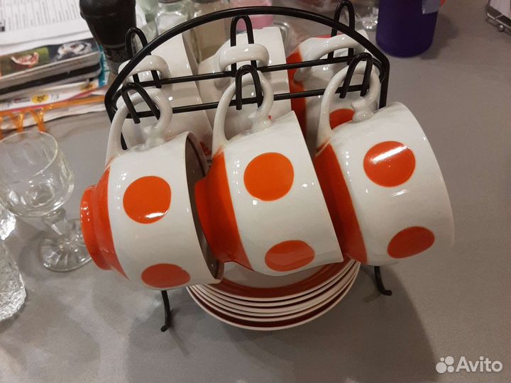 6 чайных пар СССР оранжевый горох