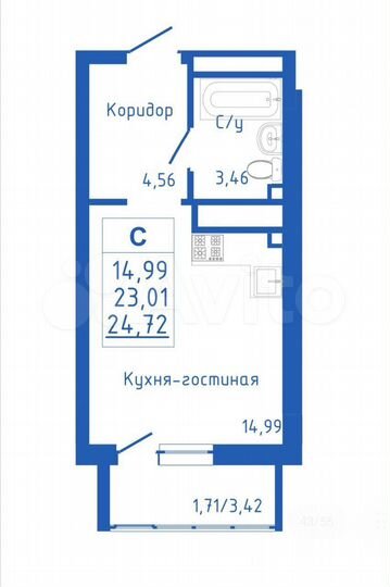 Квартира-студия, 24,7 м², 17/25 эт.