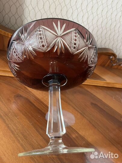 Ваза для фруктов на ножке цветное стекло СССР