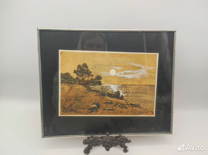 Литография офорт диаметр 24*29,5 см, стекло, работ