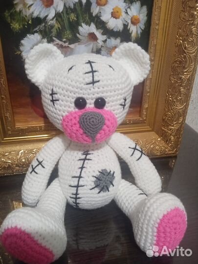Вязаный белый мишка Тедди / ручная работа