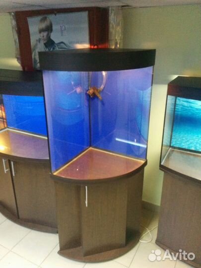 Аквариум 180л. угловой, биофильтр, свет, тумба