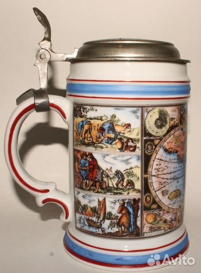 Немецкая Пивная Кружка Путешествия. Глобус. Винтаж