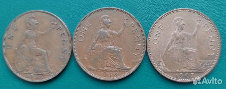 Набор 1 пенни Британия по типам (3 монеты)