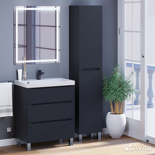 Тумба под раковину для ванной комнаты напольная 70 см, черная