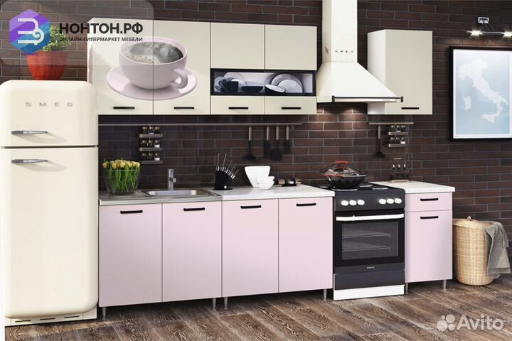 Кухня Рио-2 2.0м чашка / розовый