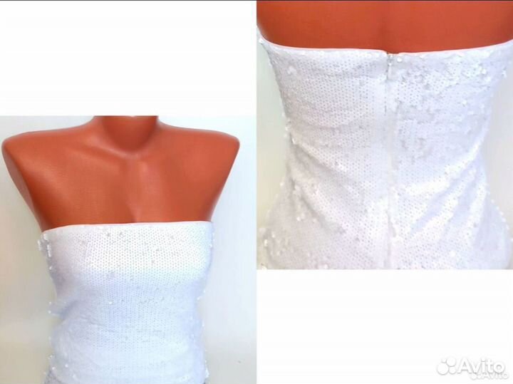 Платье бандо с пайетками белое новое Швеция