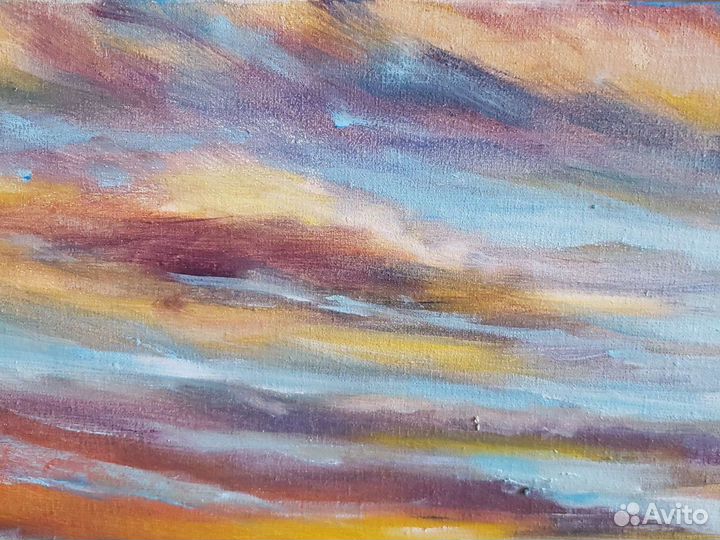 Большая Картина маслом пейзаж море закат парусник