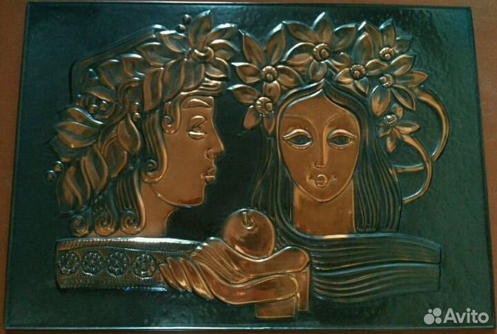 Репродукция «Мадонна с цветком», Чеканка «Адам Ева