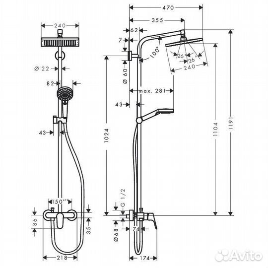 Душевая колонна Hansgrohe Crometta E 240 1jet Show