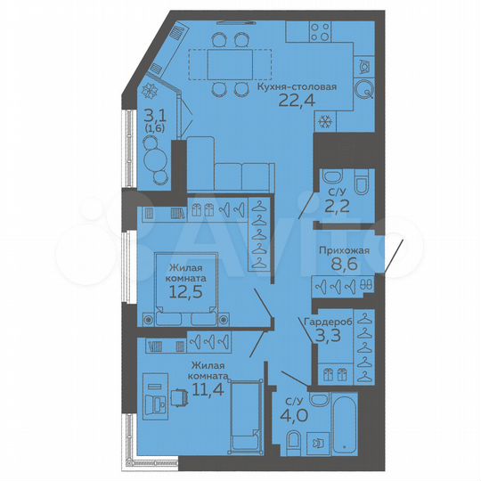 2-к. квартира, 66 м², 25/25 эт.