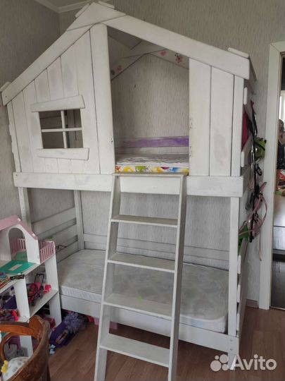 Детская кровать домик, кровать чердак с матрасом