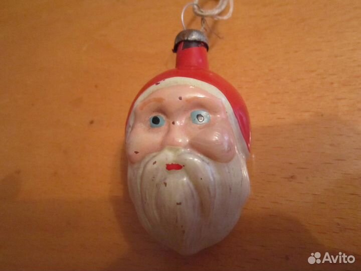 Ёлочная игрушка стекло Голова Деда Мороза