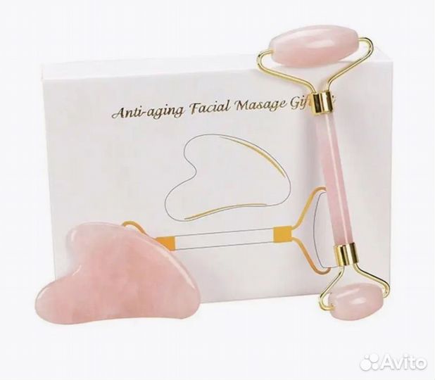 Набор массажер для лица роликовый и скребок гуаша