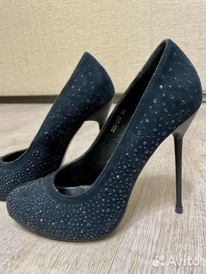 Синие сверкающие туфли 34,5-35