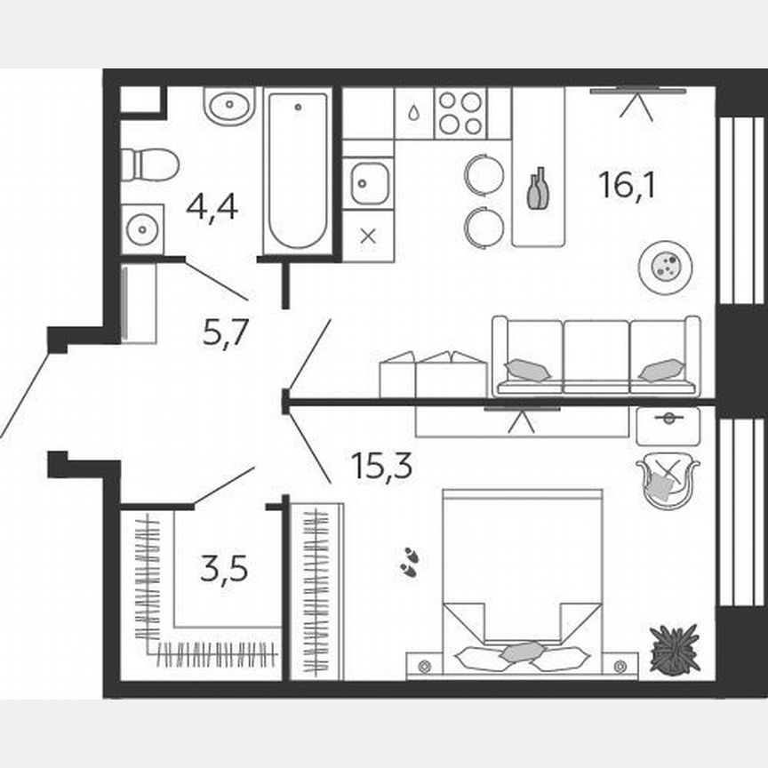 1-к. квартира, 45 м², 2/27 эт.