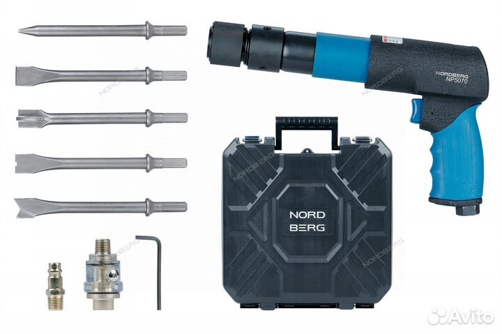 Пневмозубило 250мм в кейсе nordberg NP5070K