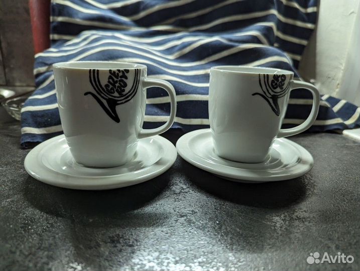Кофейные чашки фарфор с блюдцами. Чашка сервиз 2шт