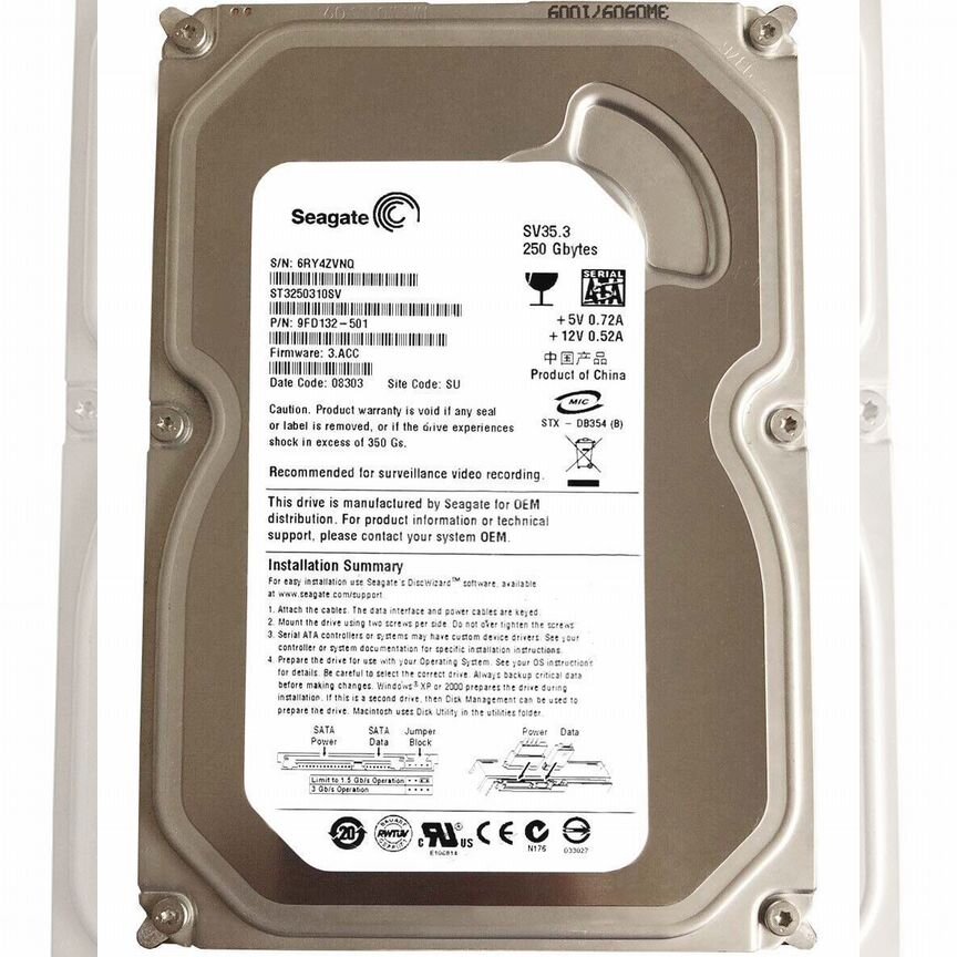 [ST3250310SV] Жесткий Диск Seagate 250gb Sata2 3,5" St3250310sv