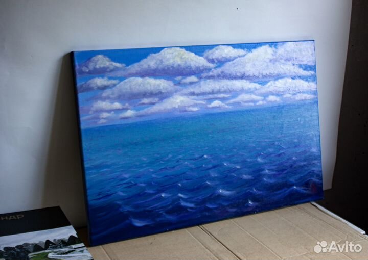 Картина маслом Море Волны Облака