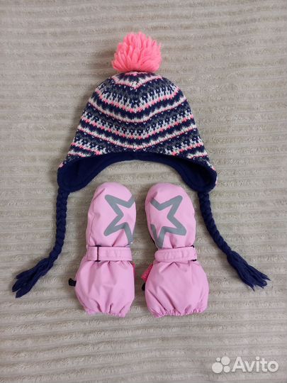 Комплект шапка, варежки краги