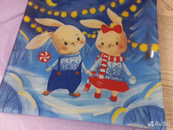 Стеклянная тарелка зайчики