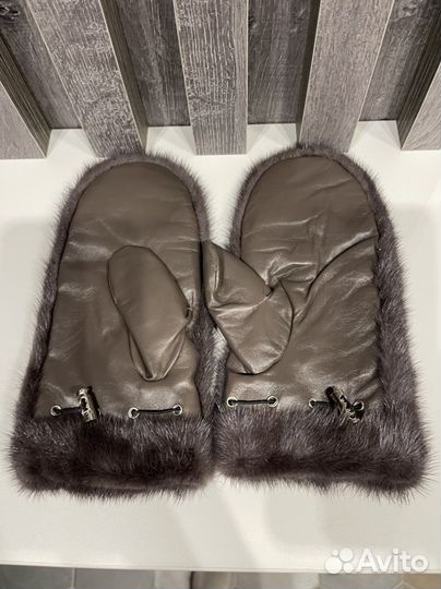 Варежки кожаные/варежки женские/норковые варежки