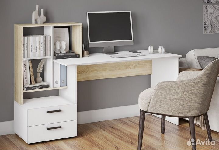 Компьютерный стол скм-5 Белый-Сонома