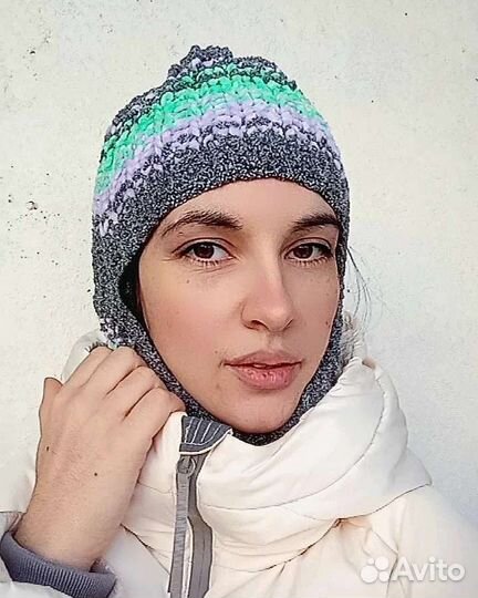 Балаклава плюшевая серая вязанная