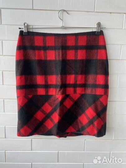 Юбка теплая красная в клетку 44
