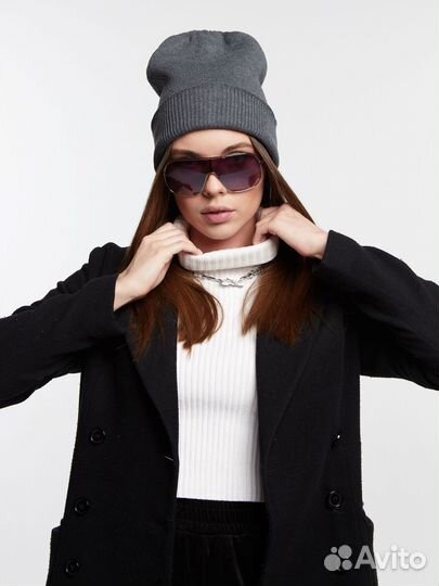 Двойная теплая шапка мелкой вязки Шапки Оптом