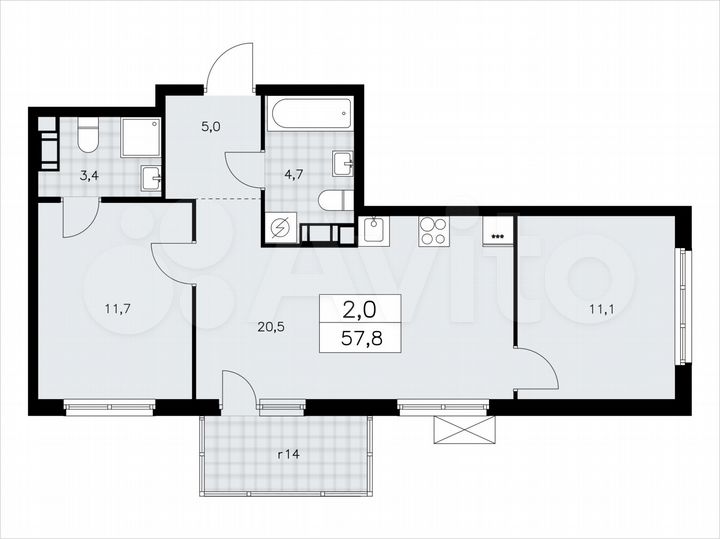2-к. квартира, 57,8 м², 11/11 эт.
