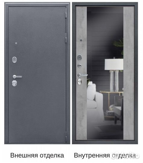 Двери входные в наличии «Спарта с зеркалом бетон»