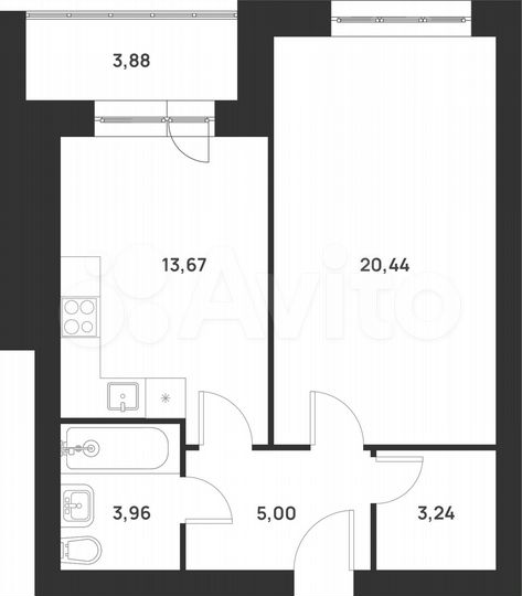 1-к. квартира, 50,2 м², 2/6 эт.