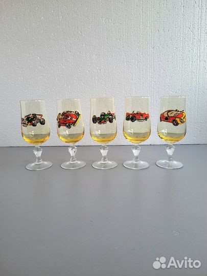 Фужеры стеклянные СССР, с аппликацией, 5 шт