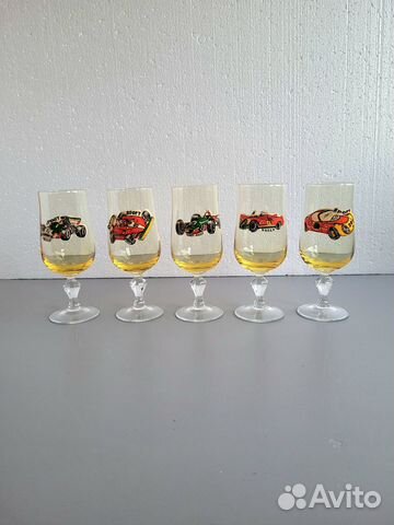 Фужеры стеклянные СССР, с аппликацией, 5 шт