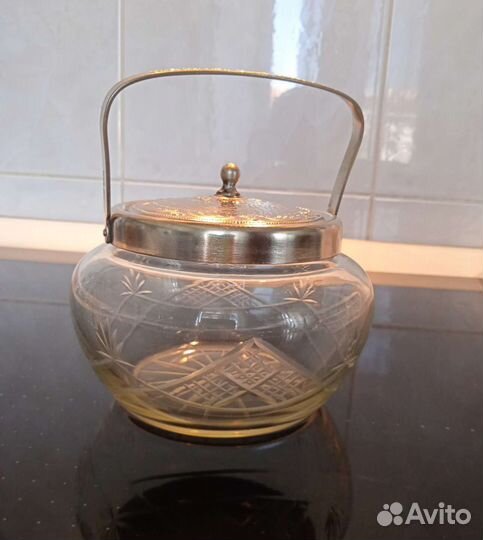 Сахарница СССР винтаж мельхиор хрусталь