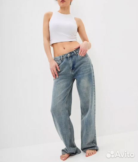 Джинсы y2k широкие трубы 44-46 размер женские