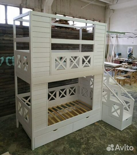 Двухъярусная кровать домик, лестница комод