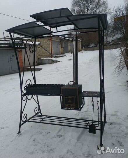 Мангал с печью под казан и крышей