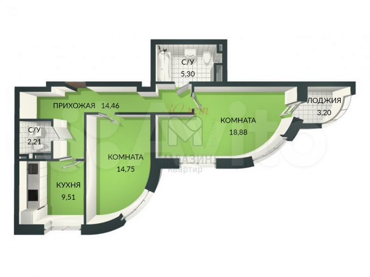2-к. квартира, 65 м², 7/24 эт.