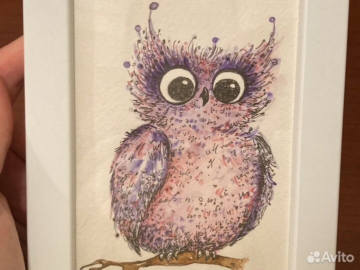 Картинка Сова акварель в пластиковой раме