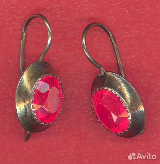 СССР Серьги серебро 875 корунд 8пз Красная Пресня