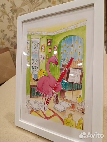 Фагот фламинго ноты подарок музыканту постер