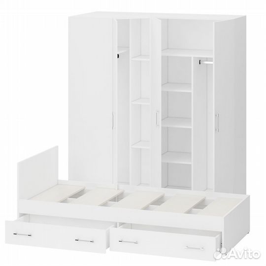 Гарнитур спальный белый № 2 Стандарт с кроватью 900 с ящиками, цвет белый, спальное место 900х2000 м