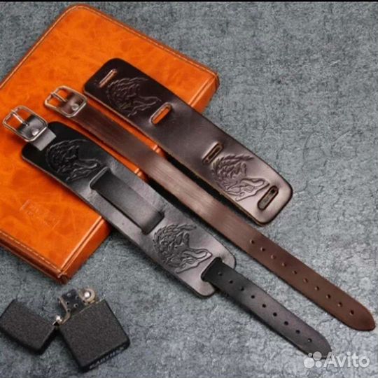 Кожаный браслет мужской широкий