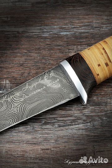 Нож филейный Касатка малая дамаск береста
